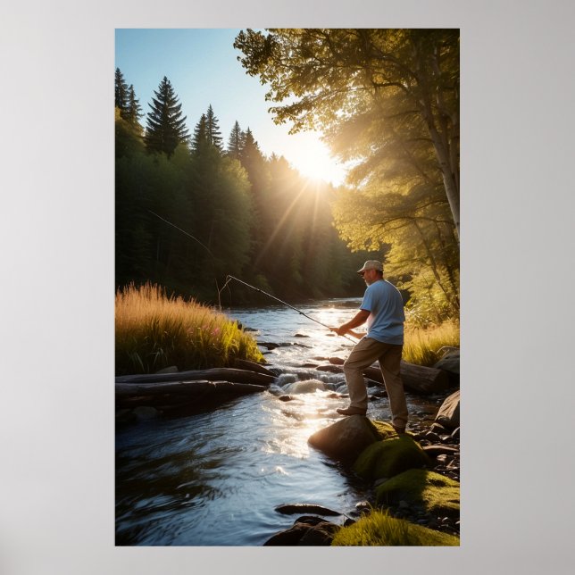 Poster *~* Man Sun Fishing Stream Nature AP49 (Devant)