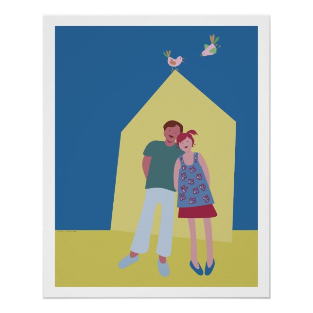 poster man vrouw vogeltjes (Vorderseite)