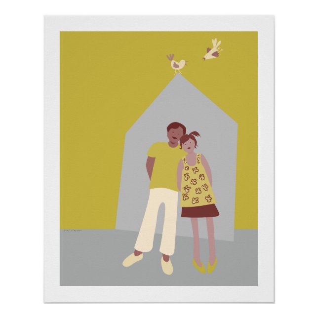 poster man vrouw vogeltjes huis (Vorderseite)