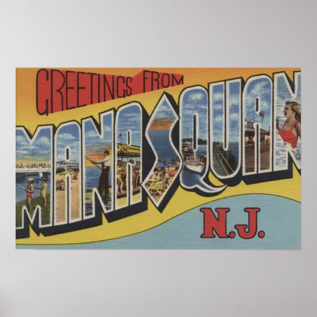 Poster Manasquan, New Jersey - Grandes Lettres Scènes 2 (Devant)