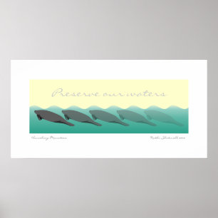 Poster Manates disparus - Préservez nos eaux 36 x 18