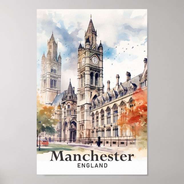 Poster Manchester Angleterre aquarelle peinture Voyage (Devant)
