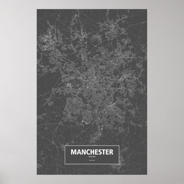 Poster Manchester, Angleterre (blanc sur noir) (Devant)
