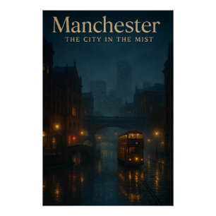 Poster Manchester – La ville dans la brume scène nocturne