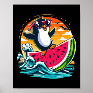 Poster Manchot Sungles Surf de pastèque Été Coucher de so
