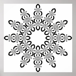 Poster Mandala à centre ouvert avec motif floral répétiti
