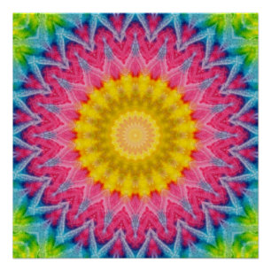 Poster Mandala à Cravate arc-en-ciel avec symétrie vibran
