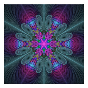 Poster Mandala à partir d'art fractal coloré au centre av