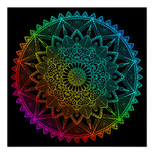 Poster Mandala Arc-en-ciel noir