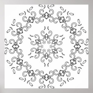 Poster Mandala au feuillage fleuri avec arabesques élégan