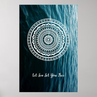 Poster Mandala Blanc Laissez la mer vous libérer