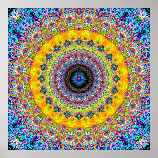 Poster Mandala bleu clair et jaune (Devant)