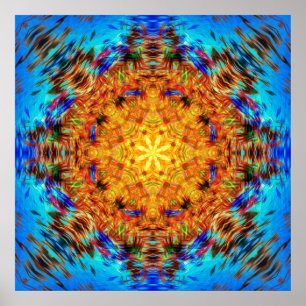 Poster Mandala bleu électrique et or embrasé de la balise