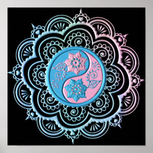 Poster Mandala bleu et rose