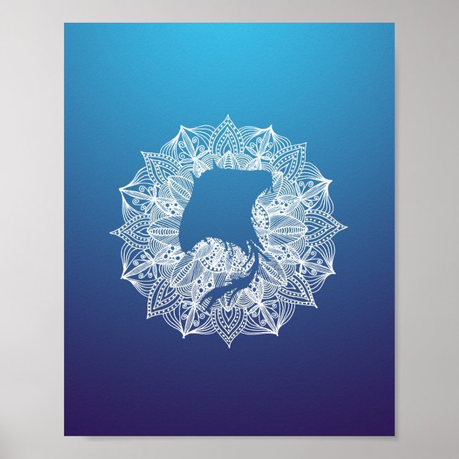 Poster Mandala Circle Manta Ray Bleu (Devant)