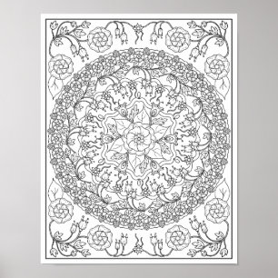 Poster Mandala Coloriage Adulte Bluebells et Vignes