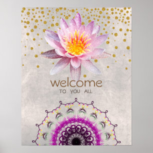 Poster Mandala Damask Lotus Bienvenue Méditation Yoga