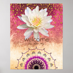 Poster Mandala Damask Lotus Bienvenue Méditation Yoga