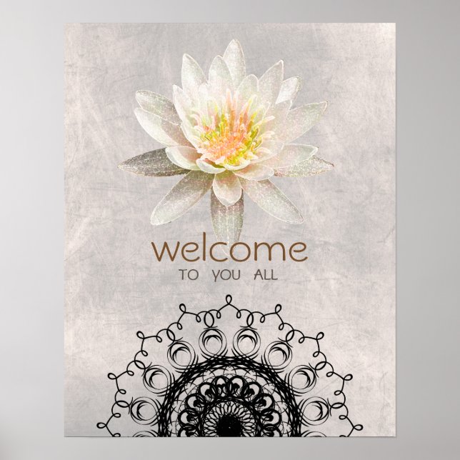 Poster Mandala Damask Lotus Bienvenue Méditation Yoga (Devant)