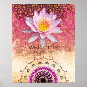Poster Mandala Damask Lotus Bienvenue Méditation Yoga