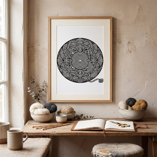Poster Mandala de boule de fil noir et blanc