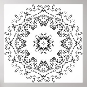 Poster Mandala de vigne florale avec motif d'anneau de ma