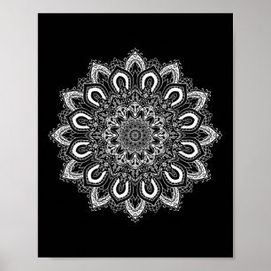 Poster Mandala de yoga à fleur de lotus ornée blanche
