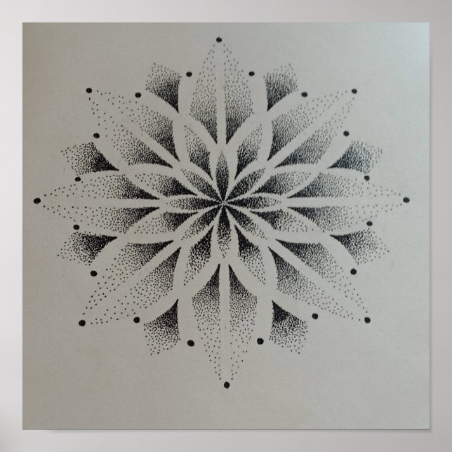 Poster mandala dotwork moderne noir et blanc (Devant)