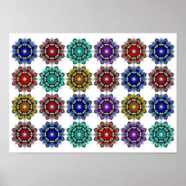 Poster Mandala en différentes couleurs (Devant)