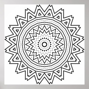 Poster Mandala en étoile rayonnante avec géométrie tribal