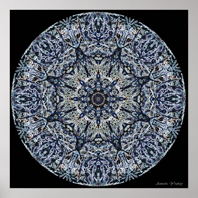 Poster Mandala en verre de couleur bleu (Devant)