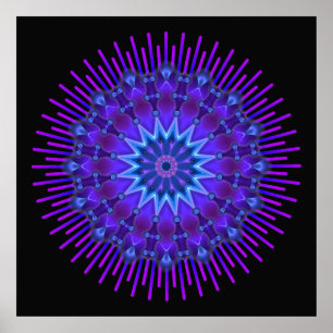 Poster Mandala étoile en bleu noir
