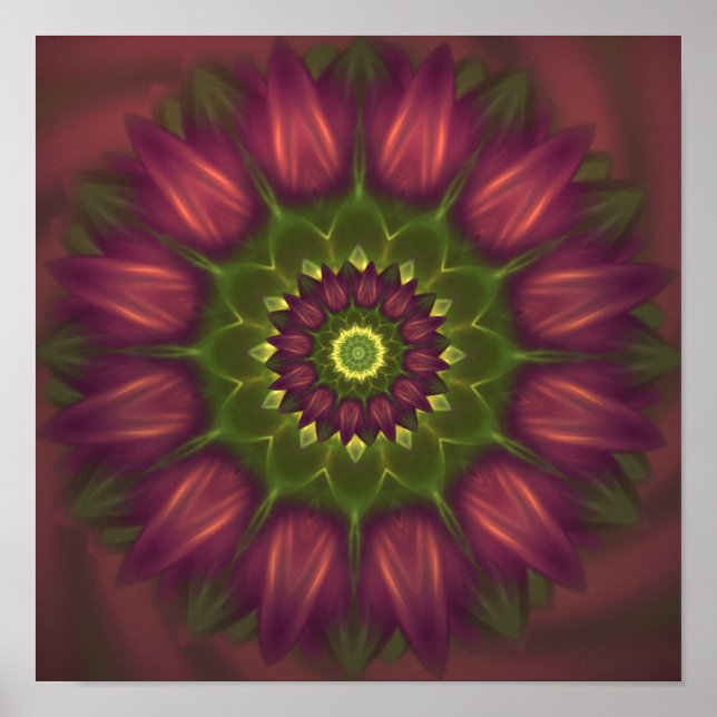 Poster Mandala Fleur Aux Tons Vert Violet Faisant (Devant)
