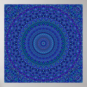 Poster Mandala fleuri floral bleu