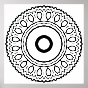 Poster Mandala floral concentrique avec bordure en halo z
