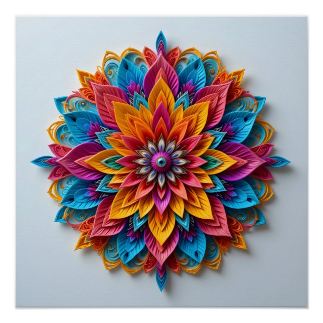 Poster Mandala floral futuriste (Devant)