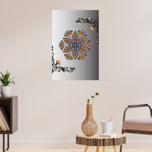 Poster Mandala Floral Or Noir Mystique