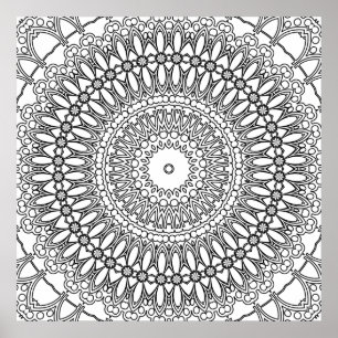 Poster Mandala floral radial avec motif d'anneaux superpo