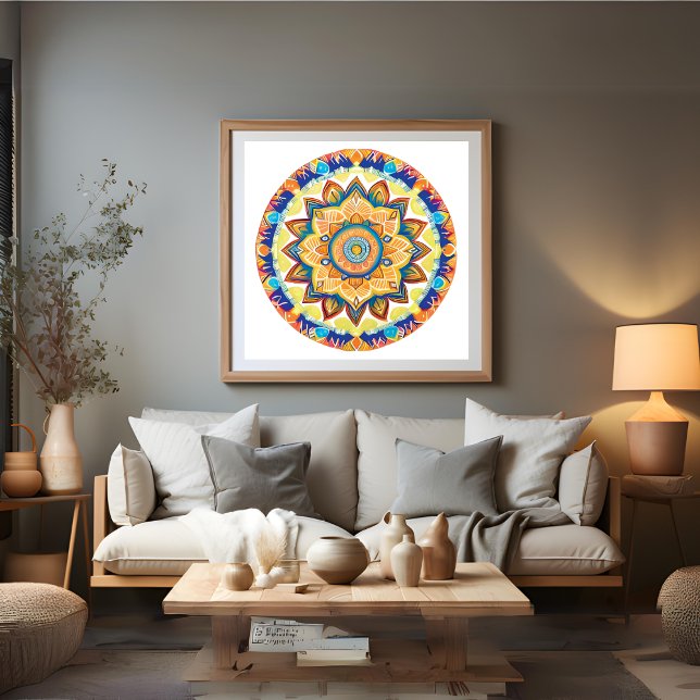 Poster Mandala Flower Magic Blue Aquarelle (Mandala Flower Magic Blue Watercolor Poster)