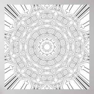 Poster Mandala Géométrique Intriqué avec Motifs Tribaux