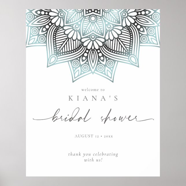 Poster Mandala Lace Bridal Shower Bienvenue Lt. Bleu ID96 (Devant)
