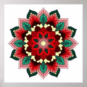Poster Mandala Motif 02 en rouge