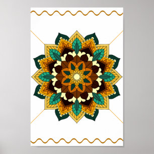 Poster Mandala Motif 2002 en jaune et bronzette