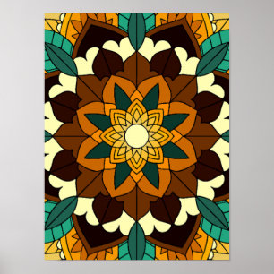 Poster Mandala Motif 2002 en jaune et bronzette