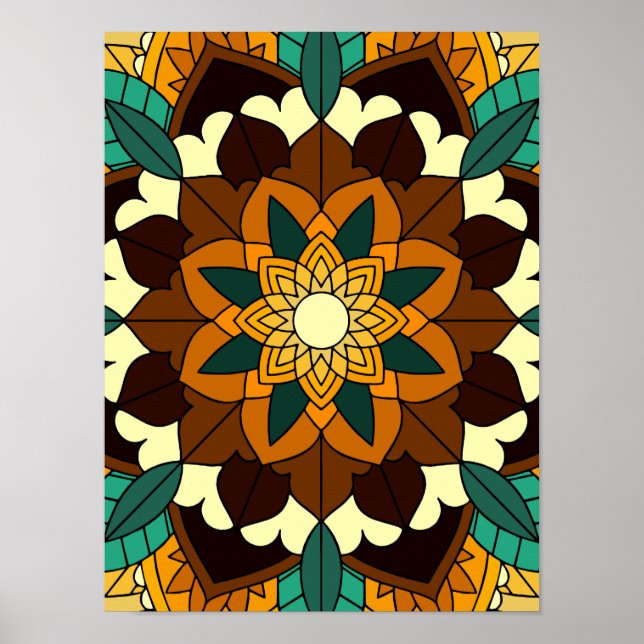 Poster Mandala Motif 2002 en jaune et bronzette (Devant)