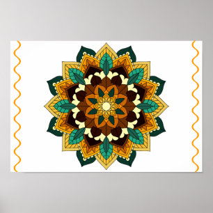 Poster Mandala Motif 2002 en jaune et bronzette