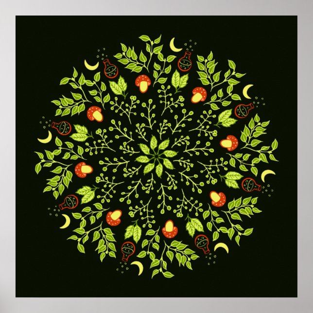 Poster Mandala plante feuille de champignons potion de so (Devant)