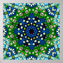 Mandala Retro Mosaic Vert Motif bleu