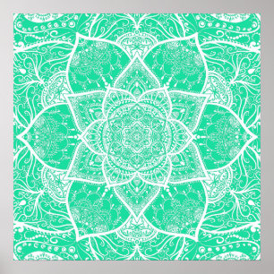 Poster Mandala turquoise et blanc - Loergann en Cèdre