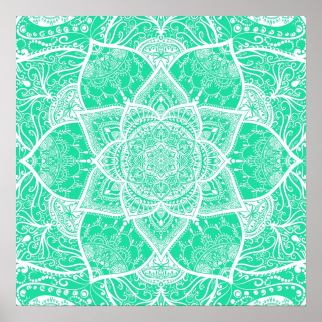 Poster Mandala turquoise et blanc - Loergann en Cèdre (Devant)